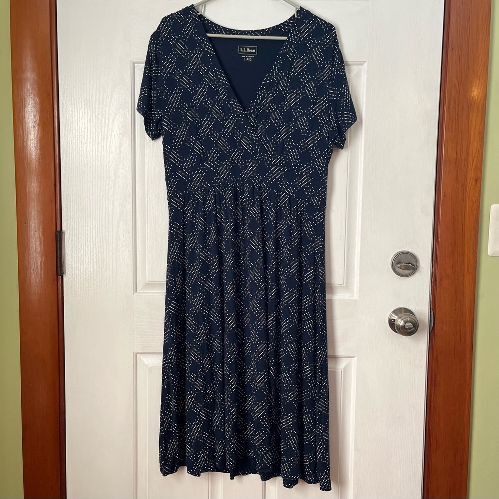 L.L.Bean navy surplice faux wrap jersey dress